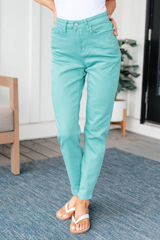 Bridgette High Rise Garment Dyed Slim Jeans in Aquamarine - Crazy Daisy Boutique