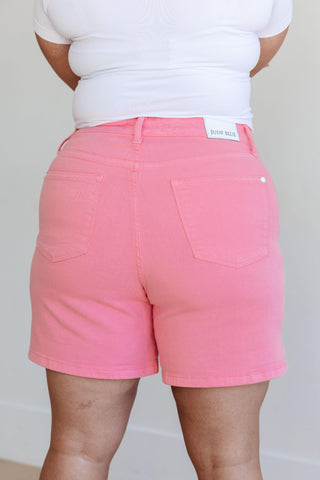 Jenna High Rise Control Top Cuffed Shorts in Pink - Crazy Daisy Boutique