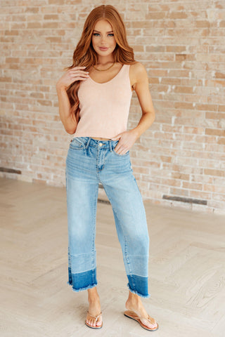 Olivia High Rise Wide Leg Crop Jeans in Medium Wash - Crazy Daisy Boutique