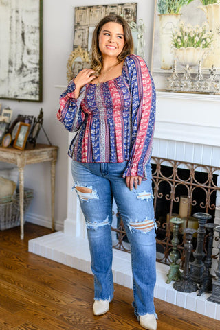 Afternoon Tea Smocked Long Sleeve Blouse - Crazy Daisy Boutique