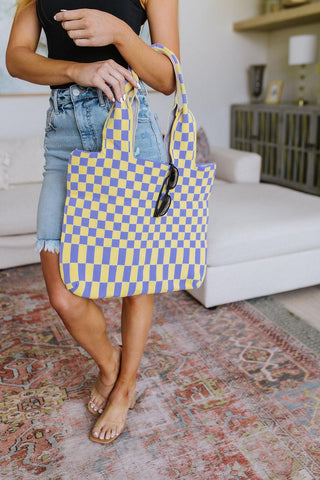Checkerboard Lazy Wind Big Bag in Lilac & Yellow - Crazy Daisy Boutique