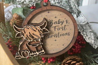 Customizable Highland Cow 1st Christmas Ornament - Crazy Daisy Boutique