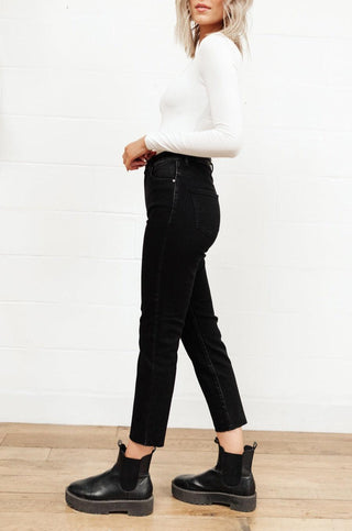High Waist Mom Fit Risen Jeans In Black - Crazy Daisy Boutique