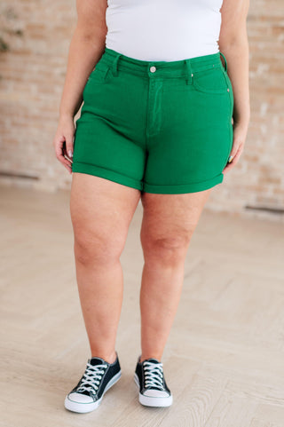 Jenna High Rise Control Top Cuffed Shorts in Green - Crazy Daisy Boutique