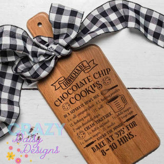 Laser Engraved Chocolate Chip Cookie Recipe Cutting Board (9 1/2" x 7 1/2" (13 1/2" including 4" handle), and is 3/4 inch thick) - Crazy Daisy Boutique