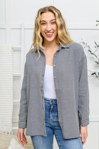 Mixed Houndstooth Button Up Top - Crazy Daisy Boutique
