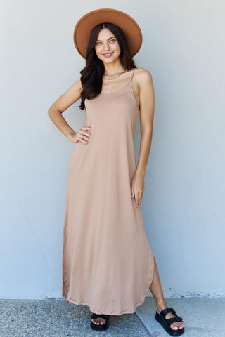 Ninexis Good Energy Full Size Cami Side Slit Maxi Dress in Camel - Crazy Daisy Boutique