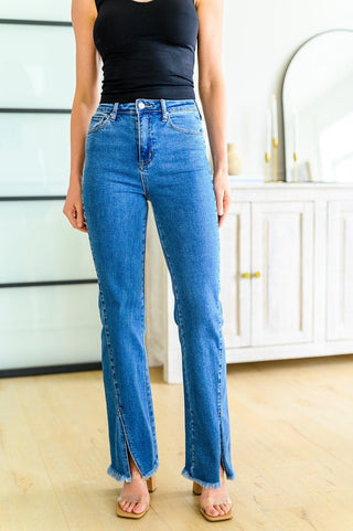 Risen Caitlin High Rise Split Hem Straight Jeans - Crazy Daisy Boutique