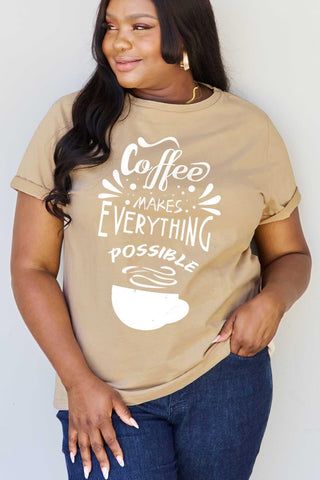 Simply Love Full Size COFFEE MAKES EVERYTHING POSSIBLE Graphic Cotton Tee - Crazy Daisy Boutique