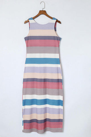 Striped Slit Sleeveless Maxi Dress - Crazy Daisy Boutique