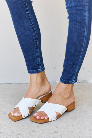 Weeboo Step Into Summer Criss Cross Wooden Clog Mule in White - Crazy Daisy Boutique