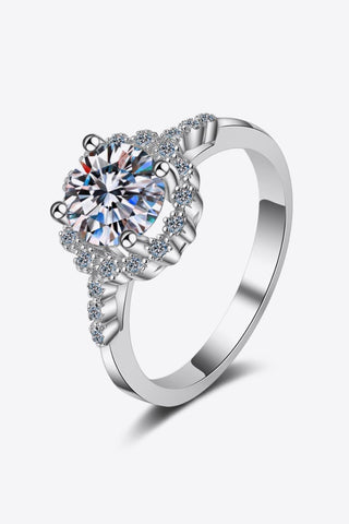 1 Carat Moissanite Rhodium-Plated Halo Ring - Crazy Daisy Boutique