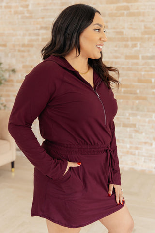 Getting Out Long Sleeve Hoodie Romper in Maroon - Crazy Daisy Boutique
