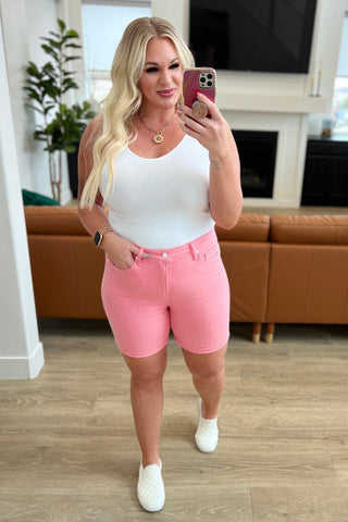 Jenna High Rise Control Top Cuffed Shorts in Pink - Crazy Daisy Boutique