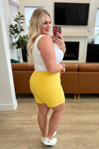 Jenna High Rise Control Top Cuffed Shorts in Yellow - Crazy Daisy Boutique