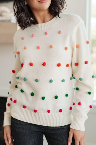 Candy Buttons Pom Detail Sweater - Crazy Daisy Boutique