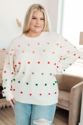 Candy Buttons Pom Detail Sweater - Crazy Daisy Boutique