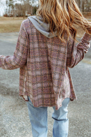 Double Take Plaid Long Sleeve Hooded Jacket - Crazy Daisy Boutique