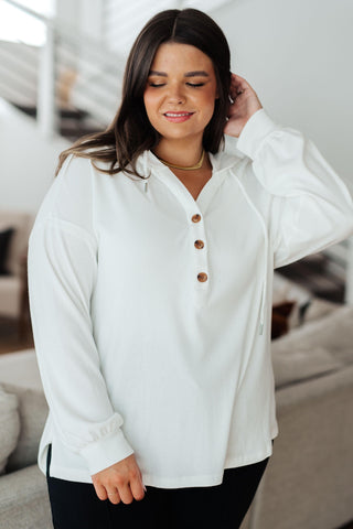 Happier Now Henley Hoodie in Ivory - Crazy Daisy Boutique