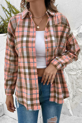 Plaid Collared Neck Long Sleeve Button-Up Shirt - Crazy Daisy Boutique