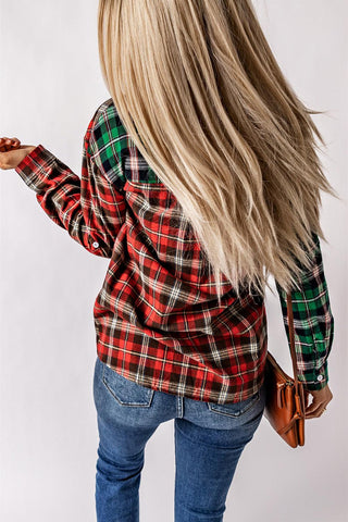 Plaid Collared Neck Long Sleeve Shirt - Crazy Daisy Boutique