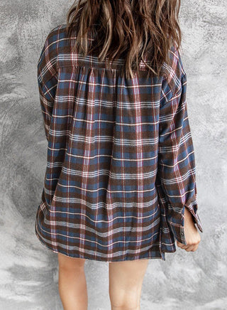 Plaid Slit High-Low Shirt with Pockets - Crazy Daisy Boutique