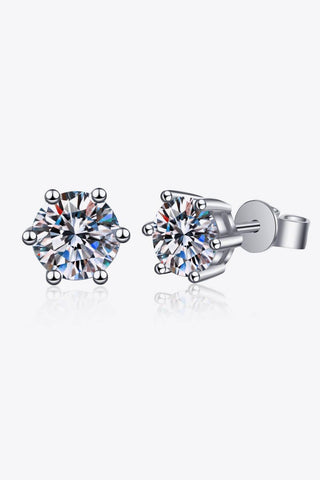 925 Sterling Silver 6-Prong 2 Carat Moissanite Stud Earrings - Crazy Daisy Boutique