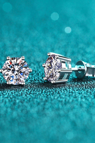 925 Sterling Silver 6-Prong 2 Carat Moissanite Stud Earrings - Crazy Daisy Boutique