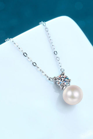 925 Sterling Silver Freshwater Pearl Moissanite Necklace - Crazy Daisy Boutique