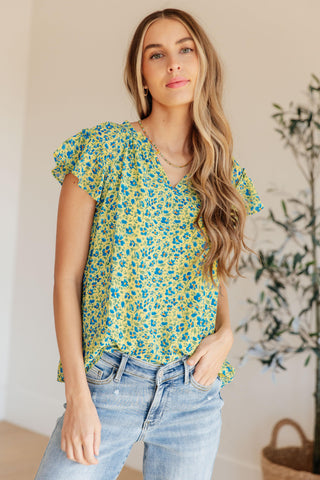 Anywhere We Go Flutter Sleeve Top in Blue Combo - Crazy Daisy Boutique