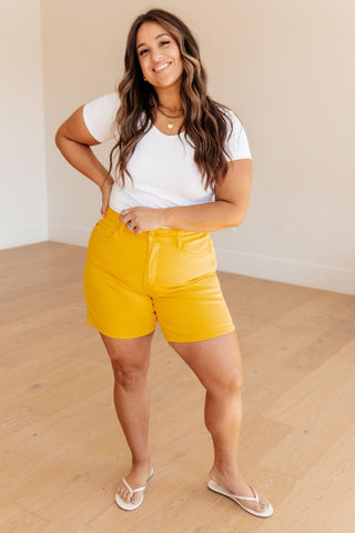 Jenna High Rise Control Top Cuffed Shorts in Yellow - Crazy Daisy Boutique