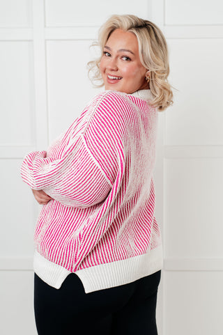 Least High Maintenance Contrast Trim Sweater in Pink