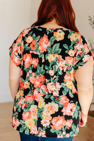 Lizzy Cap Sleeve Top in Black Garden Floral - Crazy Daisy Boutique