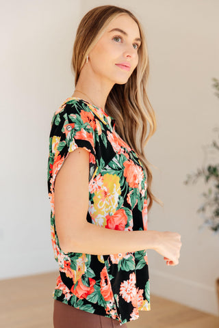 Lizzy Cap Sleeve Top in Black Garden Floral - Crazy Daisy Boutique