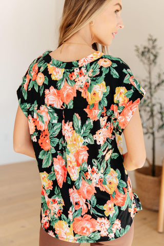 Lizzy Cap Sleeve Top in Black Garden Floral - Crazy Daisy Boutique