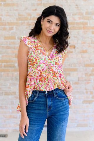 Lucy Eyelets Top in Ivory Multi - Crazy Daisy Boutique