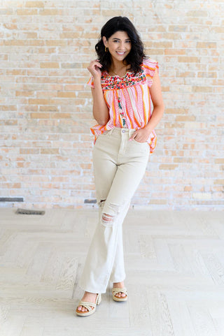 Orange Blossoms Flutter Sleeve Blouse - Crazy Daisy Boutique