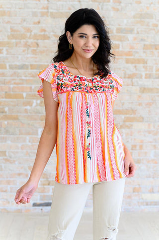 Orange Blossoms Flutter Sleeve Blouse - Crazy Daisy Boutique