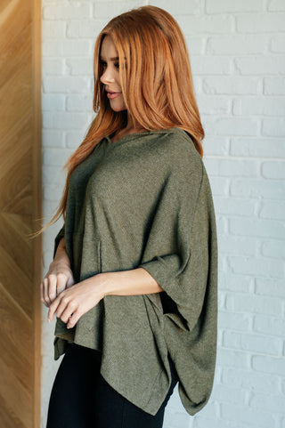 Perfectly Poised Hooded Poncho in Olive