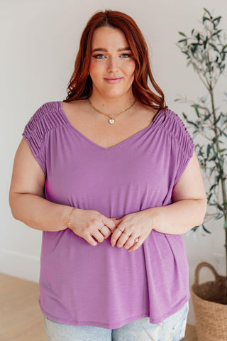 Ruched Cap Sleeve Top in Lavender - Crazy Daisy Boutique