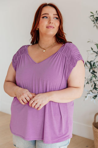 Ruched Cap Sleeve Top in Lavender - Crazy Daisy Boutique