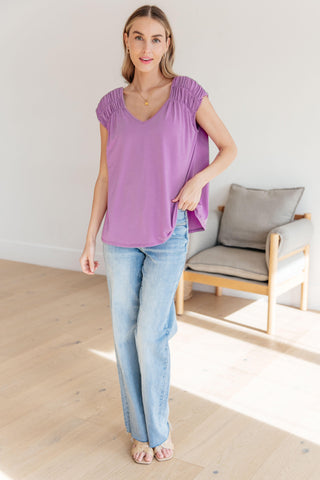 Ruched Cap Sleeve Top in Lavender - Crazy Daisy Boutique