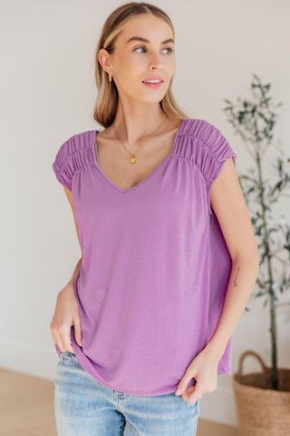 Ruched Cap Sleeve Top in Lavender - Crazy Daisy Boutique