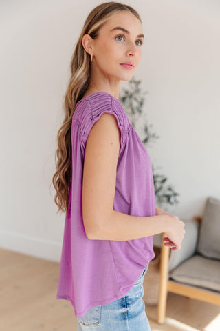 Ruched Cap Sleeve Top in Lavender - Crazy Daisy Boutique