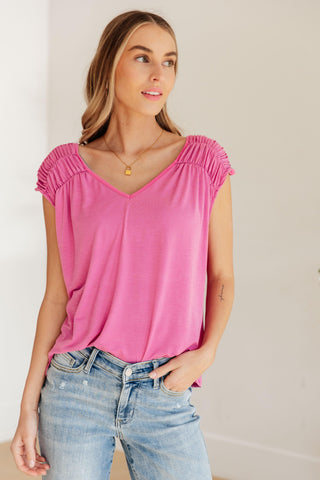 Ruched Cap Sleeve Top in Magenta - Crazy Daisy Boutique