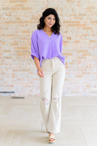 Up For Anything V-Neck Blouse in Lavender - Crazy Daisy Boutique