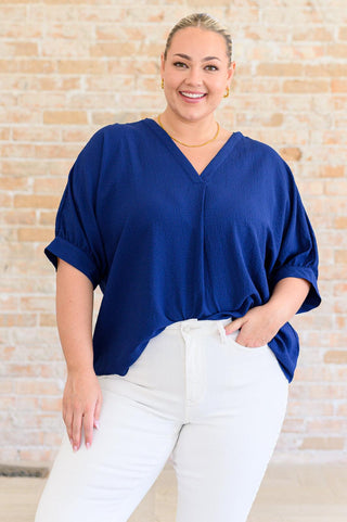 Up For Anything V-Neck Blouse in Navy - Crazy Daisy Boutique