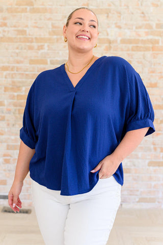 Up For Anything V-Neck Blouse in Navy - Crazy Daisy Boutique