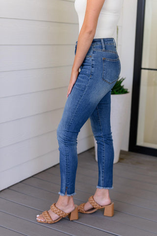 Amy High Rise Control Top Side Slit Skinny Judy Blue Jeans - Crazy Daisy Boutique