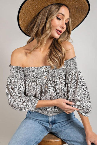 ANIMAL PRINT SMOCKED OFF THE SHOULDER TOP - Crazy Daisy Boutique